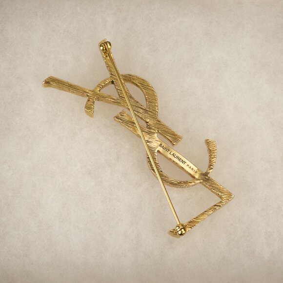 YSL Saint Laurent Opyum Textured Brooch, Gold-toned Brass - Picture 6 of 10